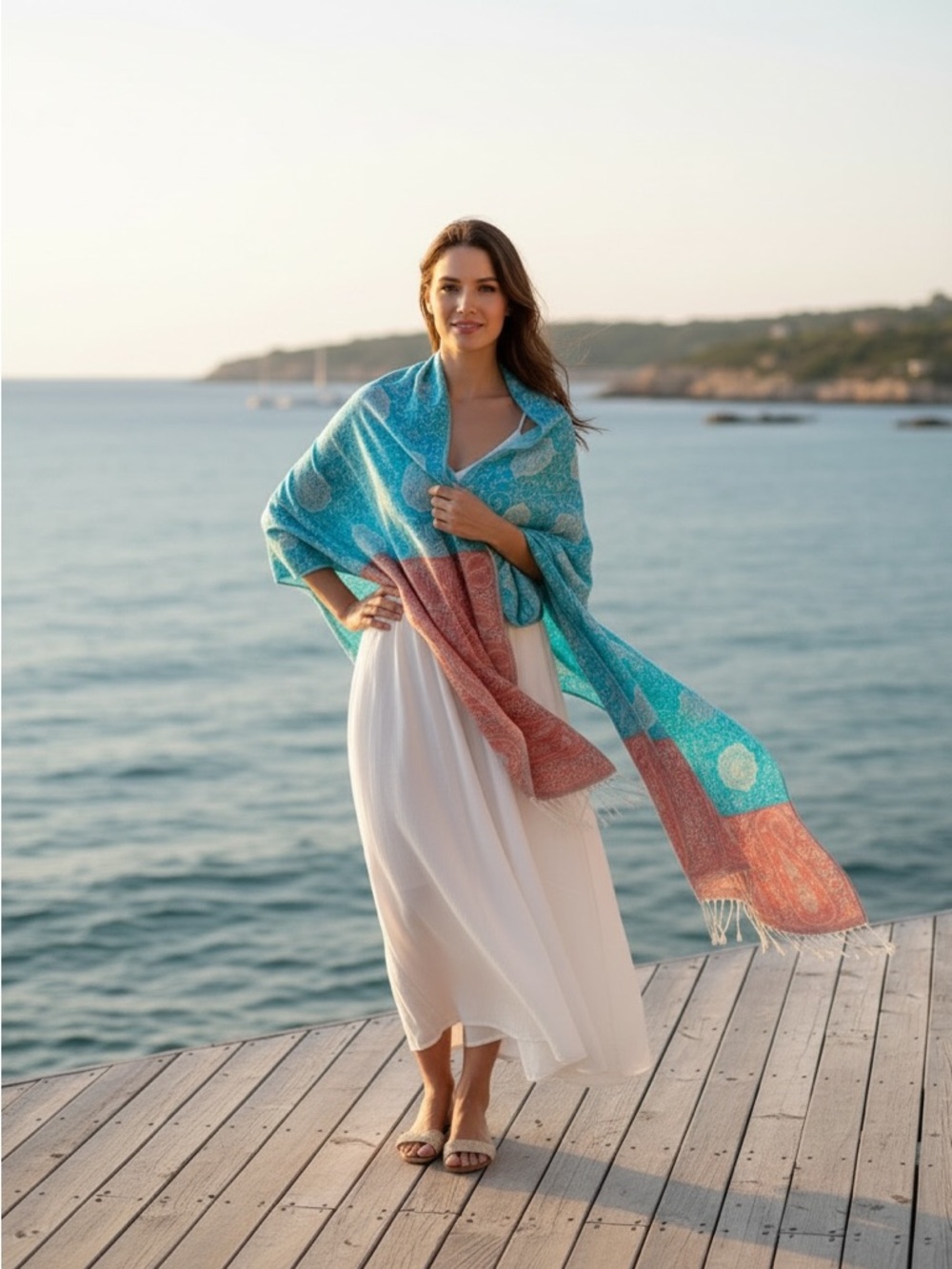 Aqua & Pink Pashima Woven Shawl